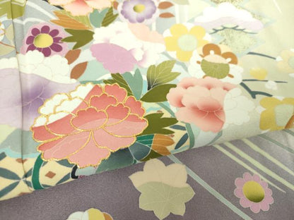 平和屋着物●訪問着　作家物　駒刺繍　鏡裏花文　暈し染め　金彩　正絹　逸品　DABE5446ps
