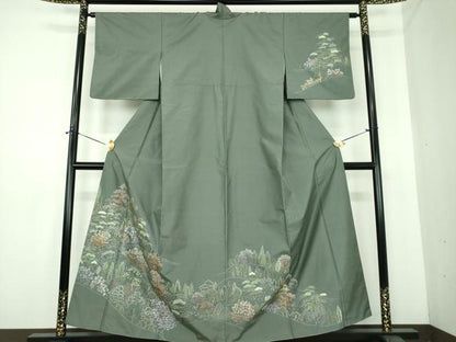 平和屋着物●本場縞大島紬　訪問着　総刺繍　樹林風景　正絹　逸品　DABE5445ps