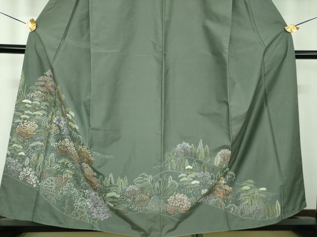 平和屋着物●本場縞大島紬　訪問着　総刺繍　樹林風景　正絹　逸品　DABE5445ps