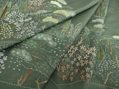 平和屋着物●本場縞大島紬　訪問着　総刺繍　樹林風景　正絹　逸品　DABE5445ps