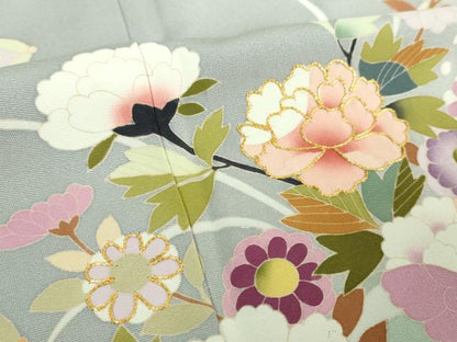 平和屋着物●訪問着　作家物　駒刺繍　鏡裏花文　暈し染め　金彩　正絹　逸品　DABE5446ps