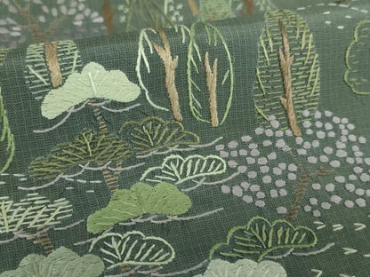 平和屋着物●本場縞大島紬　訪問着　総刺繍　樹林風景　正絹　逸品　DABE5445ps