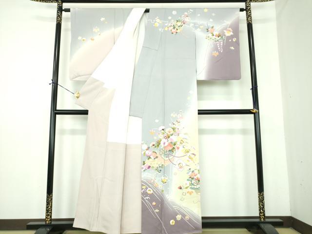 平和屋着物●訪問着　作家物　駒刺繍　鏡裏花文　暈し染め　金彩　正絹　逸品　DABE5446ps