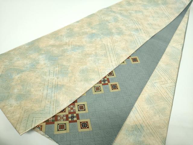 平和屋着物●佐賀錦　両面　六通柄袋帯　作家物　菱繋ぎ　正絹　逸品　DABE5535ps