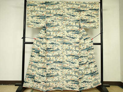平和屋着物■上質な小紋 型染 流水花鳥文 正絹 逸品 DABF3006op