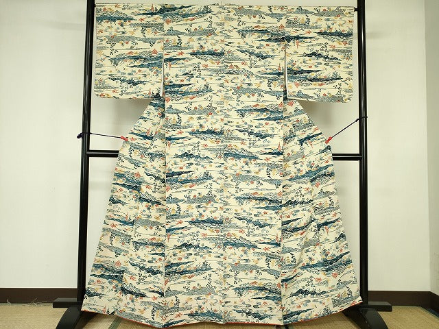平和屋着物■上質な小紋 型染 流水花鳥文 正絹 逸品 DABF3006op