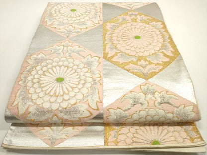 平和屋着物◎六通柄袋帯 亀甲花文 金銀糸 正絹 逸品 DABE8359xg