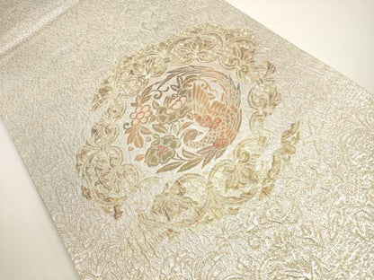 平和屋着物◎太鼓柄袋帯 ふくれ織 鳳凰花丸文 金銀糸 正絹 逸品 DABE8384xg