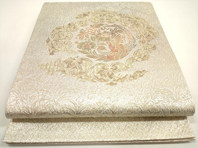 平和屋着物◎太鼓柄袋帯 ふくれ織 鳳凰花丸文 金銀糸 正絹 逸品 DABE8384xg