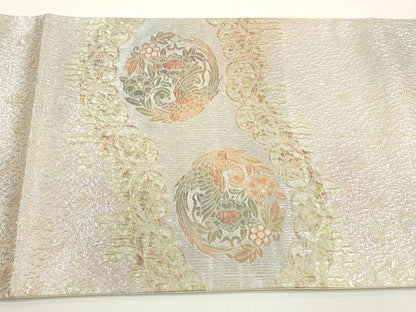 平和屋着物◎太鼓柄袋帯 ふくれ織 鳳凰花丸文 金銀糸 正絹 逸品 DABE8384xg