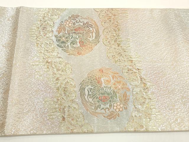 平和屋着物◎太鼓柄袋帯 ふくれ織 鳳凰花丸文 金銀糸 正絹 逸品 DABE8384xg
