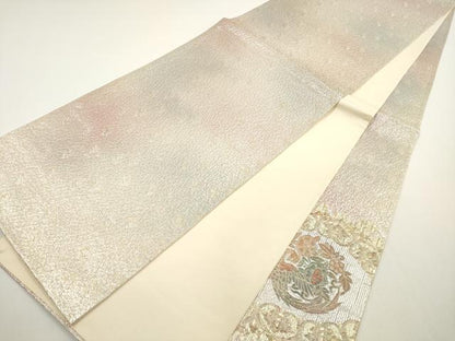 平和屋着物◎太鼓柄袋帯 ふくれ織 鳳凰花丸文 金銀糸 正絹 逸品 DABE8384xg