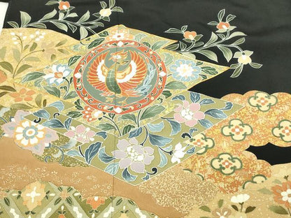 平和屋着物■豪華黒留袖 作家物 駒刺繍 鳳凰更紗花文 金彩 正絹 逸品 DABE9183sf