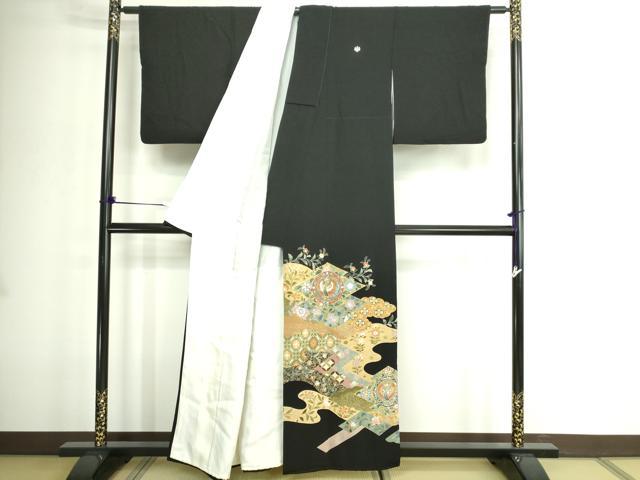 平和屋着物■豪華黒留袖 作家物 駒刺繍 鳳凰更紗花文 金彩 正絹 逸品 DABE9183sf