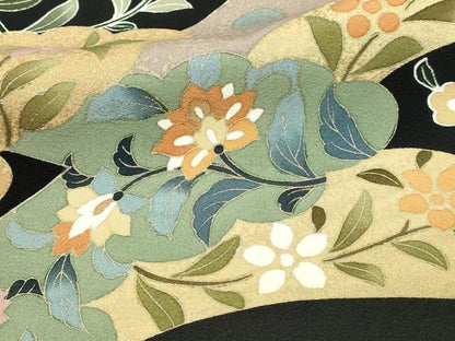 平和屋着物■豪華黒留袖 作家物 駒刺繍 鳳凰更紗花文 金彩 正絹 逸品 DABE9183sf