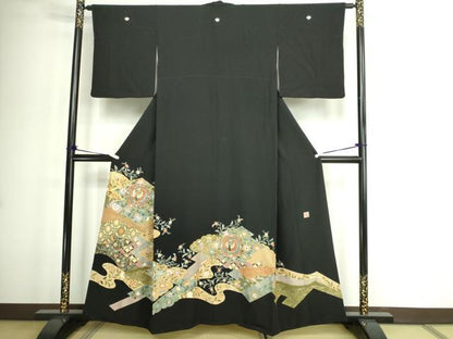 平和屋着物■豪華黒留袖 作家物 駒刺繍 鳳凰更紗花文 金彩 正絹 逸品 DABE9183sf