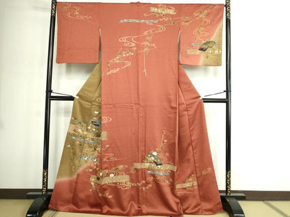 平和屋着物■訪問着 流水地紙草花文 暈し染め 金彩 正絹 逸品 DABE9207sf