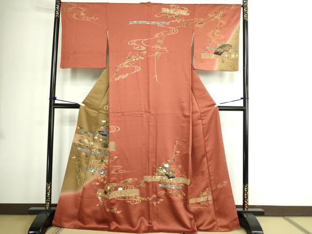 平和屋着物■訪問着 流水地紙草花文 暈し染め 金彩 正絹 逸品 DABE9207sf