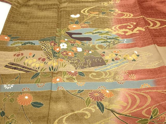 平和屋着物■訪問着 流水地紙草花文 暈し染め 金彩 正絹 逸品 DABE9207sf