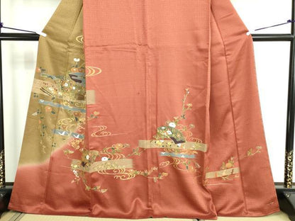 平和屋着物■訪問着 流水地紙草花文 暈し染め 金彩 正絹 逸品 DABE9207sf
