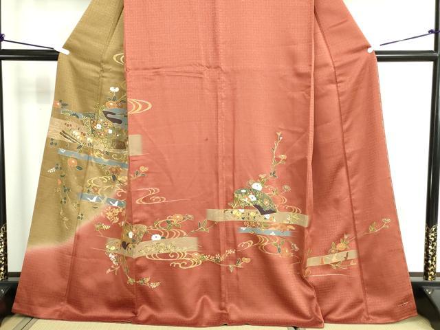 平和屋着物■訪問着 流水地紙草花文 暈し染め 金彩 正絹 逸品 DABE9207sf