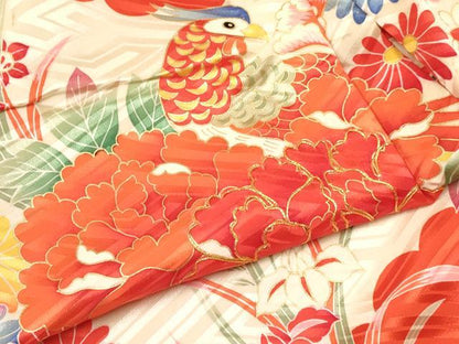 平和屋着物[]七五三　女の子　３歳　祝着　三つ身　長襦袢(袷・半衿刺繍)セット　駒刺繍　花鳥文　金彩　逸品　DABE7086ma