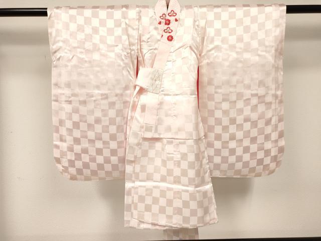 平和屋着物[]七五三　女の子　３歳　祝着　三つ身　長襦袢(袷・半衿刺繍)セット　駒刺繍　花鳥文　金彩　逸品　DABE7086ma