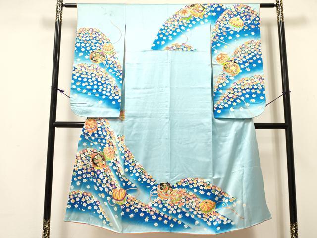 平和屋着物[]七五三 女の子 ７歳 祝着 四つ身 重ね山鞠花文 暈し染め 金彩 逸品 DABE7079ma