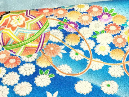 平和屋着物[]七五三　女の子　７歳　祝着　四つ身　重ね山鞠花文　暈し染め　金彩　逸品　DABE7079ma