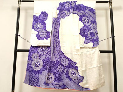 平和屋着物[]七五三　女の子　７歳　祝着　四つ身　駒刺繍　絞り　菊　逸品　DABE7083ma