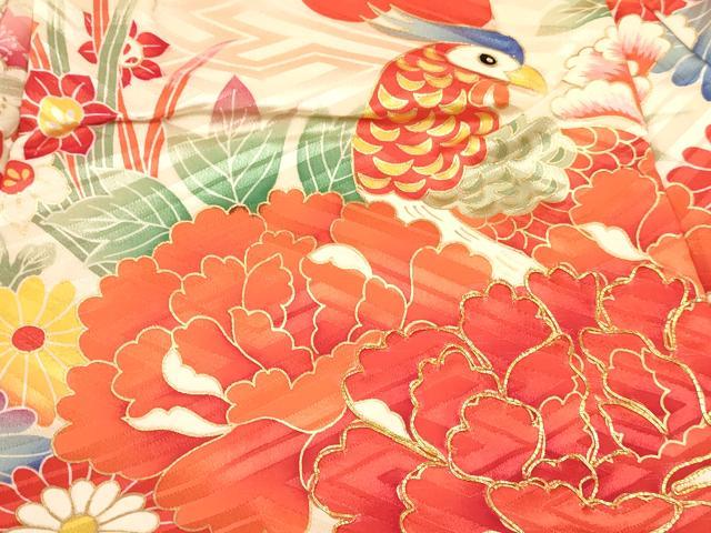 平和屋着物[]七五三　女の子　３歳　祝着　三つ身　長襦袢(袷・半衿刺繍)セット　駒刺繍　花鳥文　金彩　逸品　DABE7086ma