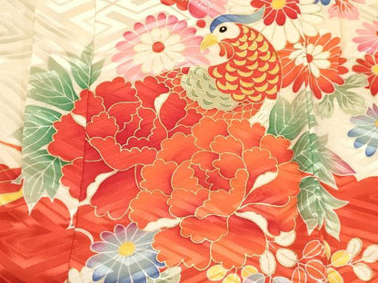 平和屋着物[]七五三　女の子　３歳　祝着　三つ身　長襦袢(袷・半衿刺繍)セット　駒刺繍　花鳥文　金彩　逸品　DABE7086ma