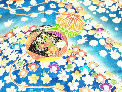 平和屋着物[]七五三 女の子 ７歳 祝着 四つ身 重ね山鞠花文 暈し染め 金彩 逸品 DABE7079ma
