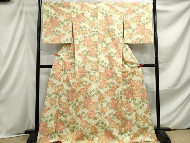 平和屋着物■上質な紬 草花文 正絹 逸品 DABE8966qa