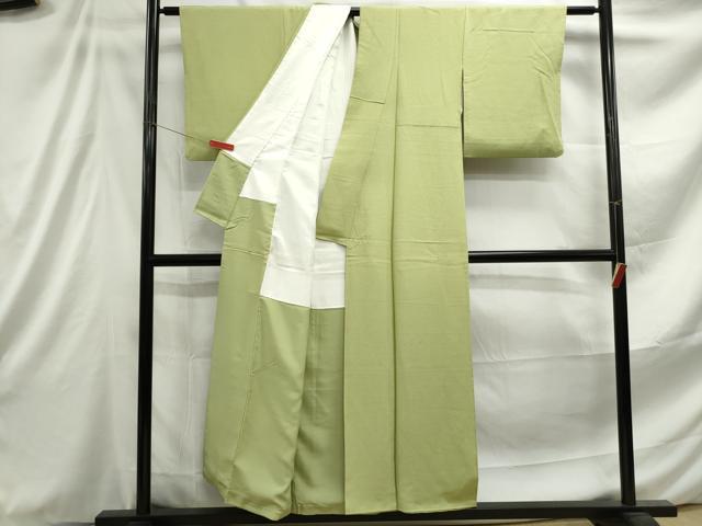 平和屋着物■上質な色無地 苗色 正絹 逸品 DABE8980qa