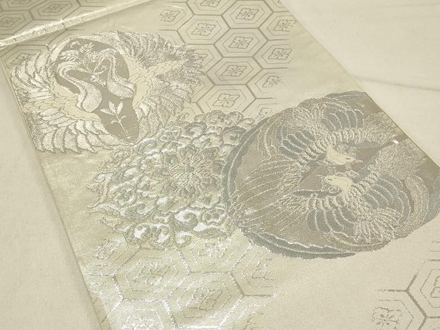 平和屋着物◎西陣　六通柄袋帯　花喰い鳥　銀糸　証紙付き　正絹　逸品　DABE3810qp