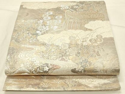 平和屋着物◎六通柄袋帯　京洛錦　御所車花文　金銀糸　二重引箔　正絹　逸品　DABE3816qp