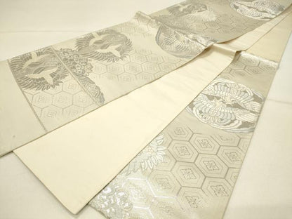 平和屋着物◎西陣　六通柄袋帯　花喰い鳥　銀糸　証紙付き　正絹　逸品　DABE3810qp