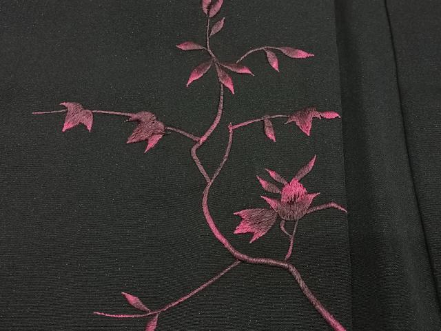 平和屋着物＃羽織　総刺繍　枝花文　黒地　正絹　逸品　CABE5166ua