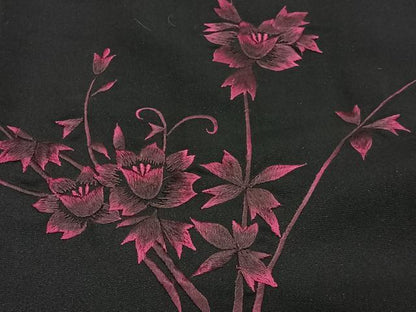 平和屋着物＃羽織　総刺繍　枝花文　黒地　正絹　逸品　CABE5166ua