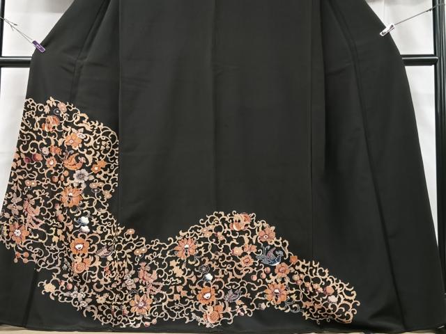 平和屋着物■豪華黒留袖 更紗花文 正絹 逸品 CABF5109xe