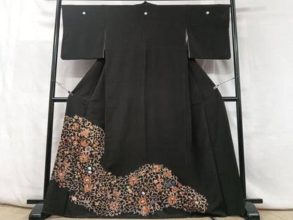 平和屋着物■豪華黒留袖 更紗花文 正絹 逸品 CABF5109xe