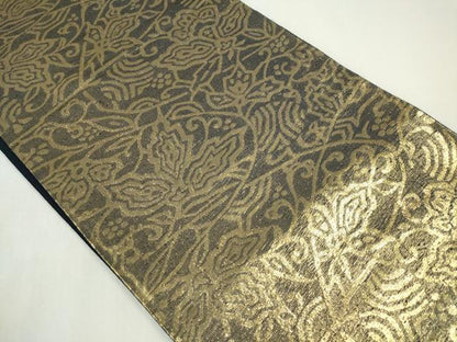平和屋着物◎六通柄 京袋帯 草花文 金糸 正絹 逸品 CABF6573ou