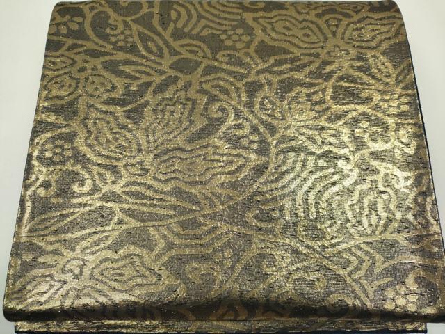 平和屋着物◎六通柄 京袋帯 草花文 金糸 正絹 逸品 CABF6573ou