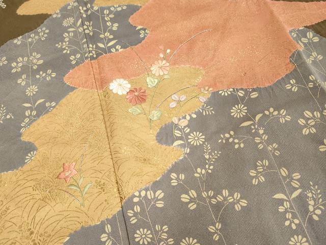 平和屋着物■中国三大刺繍 相良刺繍 訪問着 絞り 草花文 金彩 正絹 逸品 DABE7952cd