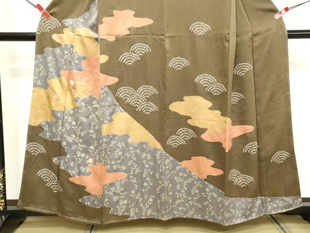 平和屋着物■中国三大刺繍 相良刺繍 訪問着 絞り 草花文 金彩 正絹 逸品 DABE7952cd