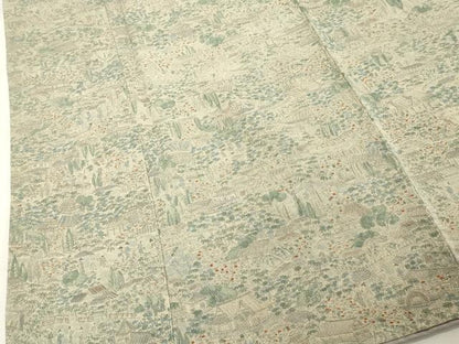 平和屋着物■上質な小紋 人物風景文 鬼しぼ縮緬 正絹 逸品 DABE7951cd