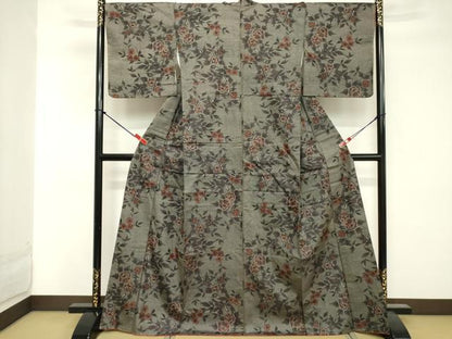 平和屋着物■上質な紬 草花文 正絹 逸品 DABE7931cd