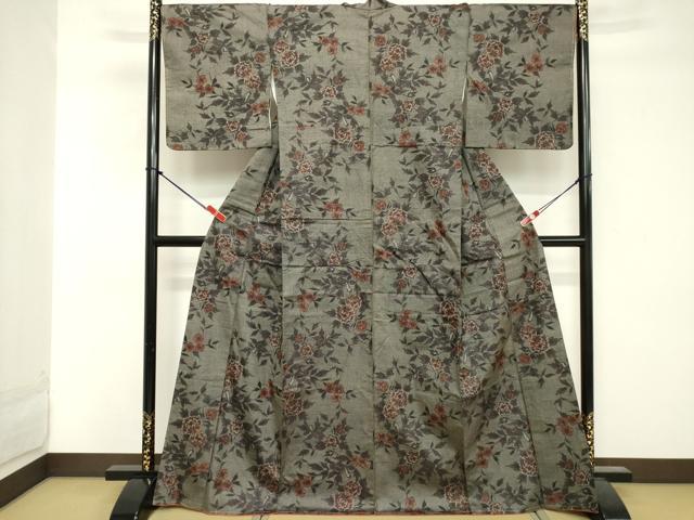 平和屋着物■上質な紬 草花文 正絹 逸品 DABE7931cd