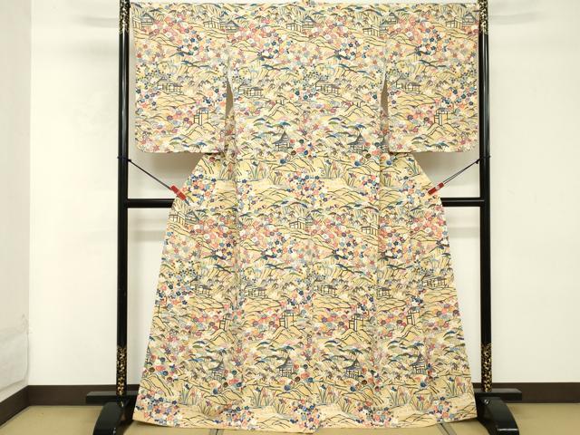 平和屋着物■訪問着 型染め 風景花文 正絹 逸品 DABE7967cd